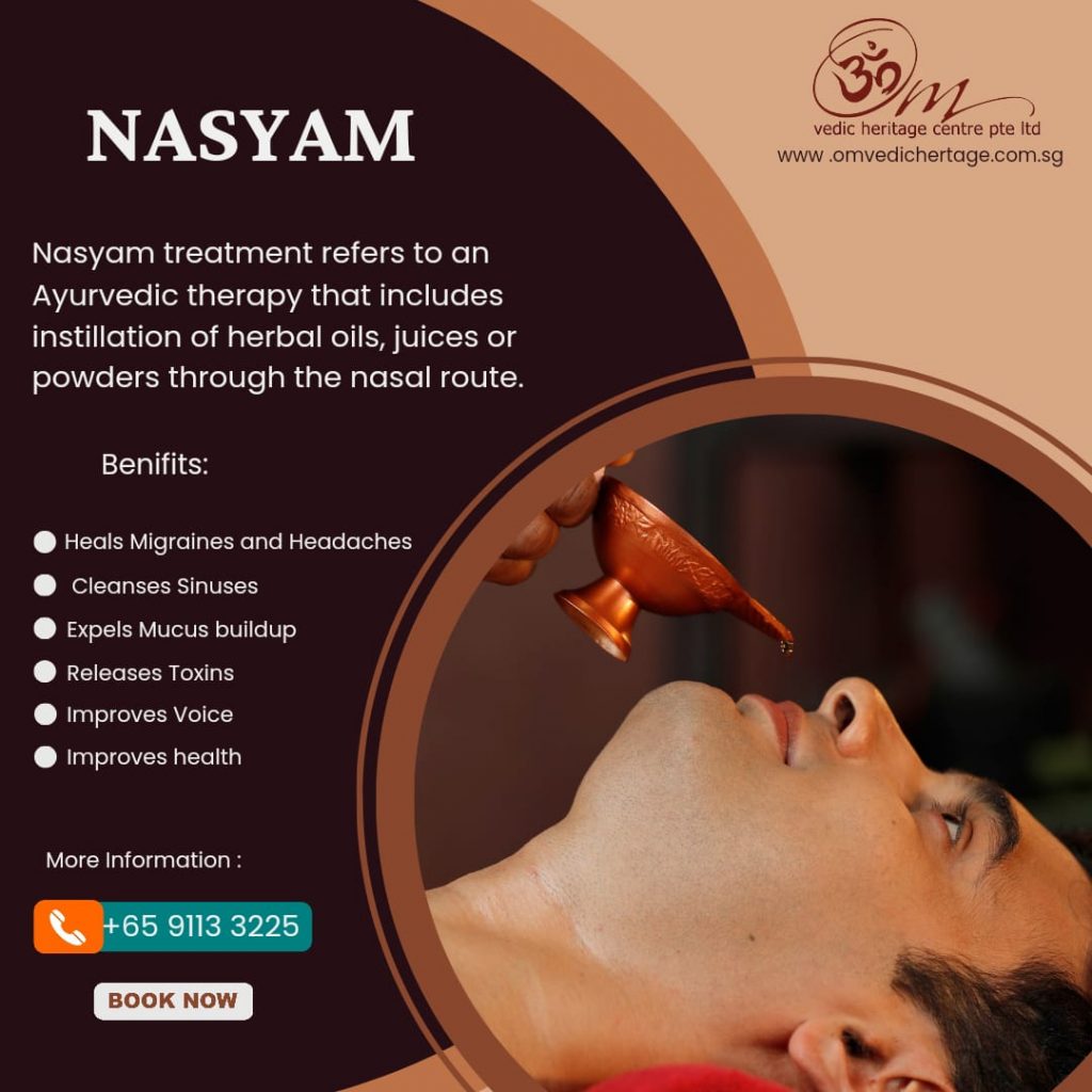  Nasyam: The Healing Power of Nasal Therapy in Ayurveda  Nasyam, an integral part of Ayurveda, is a therapeutic procedure that focuses on the purification and rejuvenation of the nasal passages. This ancient practice harnesses the unique connection between the nose and the brain to promote overall health and well-being. Nasyam is renowned for its effectiveness in addressing various health issues and enhancing mental clarity.