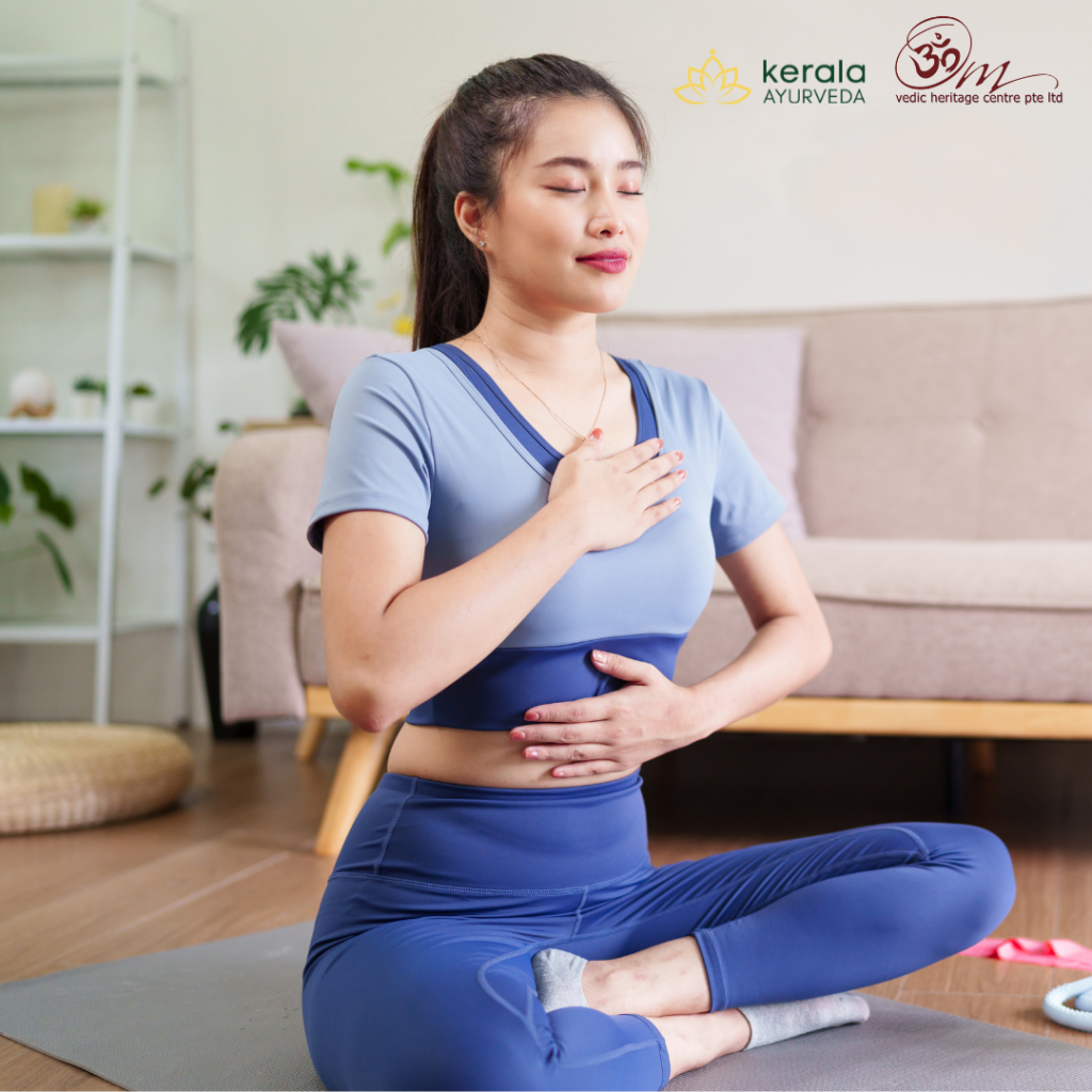 a women practicing a deep calm therapy for natural stress relief
