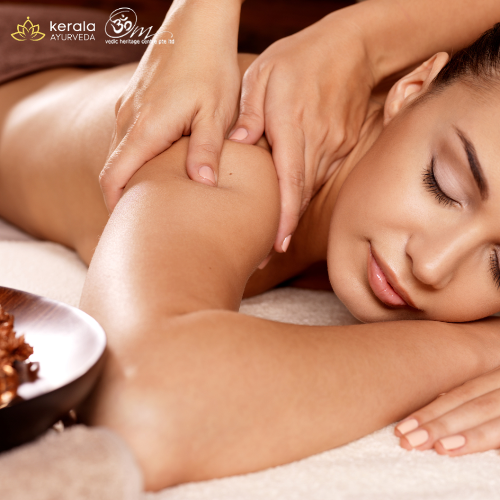 image illustrates the kerala ayurveda treatment being performed on a women